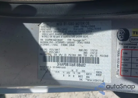 2006 Ford Fusion Sel z USA, uszkodzony, nr VIN 3FAHP081X6R188682